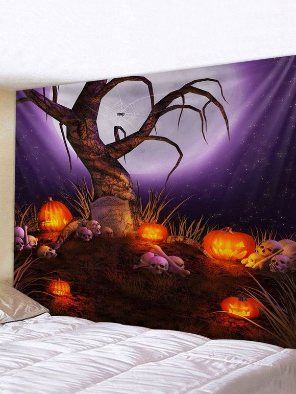 Tapisserie Murale Pendante Art Décoration d'Halloween Lune et Nuit Imprimées - multicolor W79 X L71 INCH