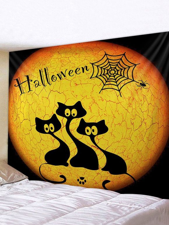 Tapisserie Murale Pendante Art Décoration d'Halloween Chat et Nuit Imprimés - multicolor W59 X L59 INCH