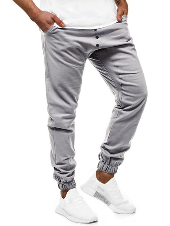 Pantalon de Jogging Elastique en Couleur Unie à Cordon - Gris Clair M