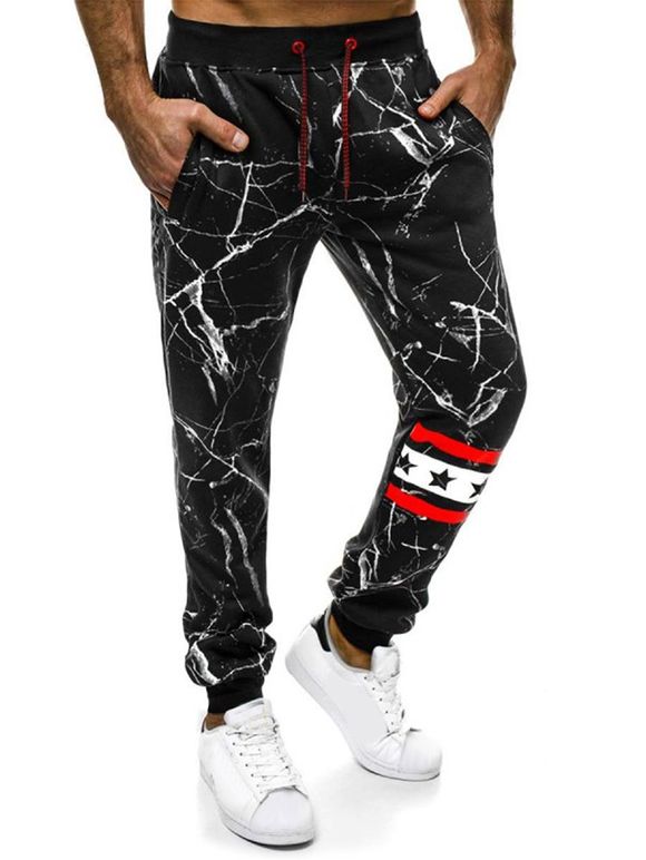 Pantalon de Jogging Rayé Imprimé - Noir 2XL