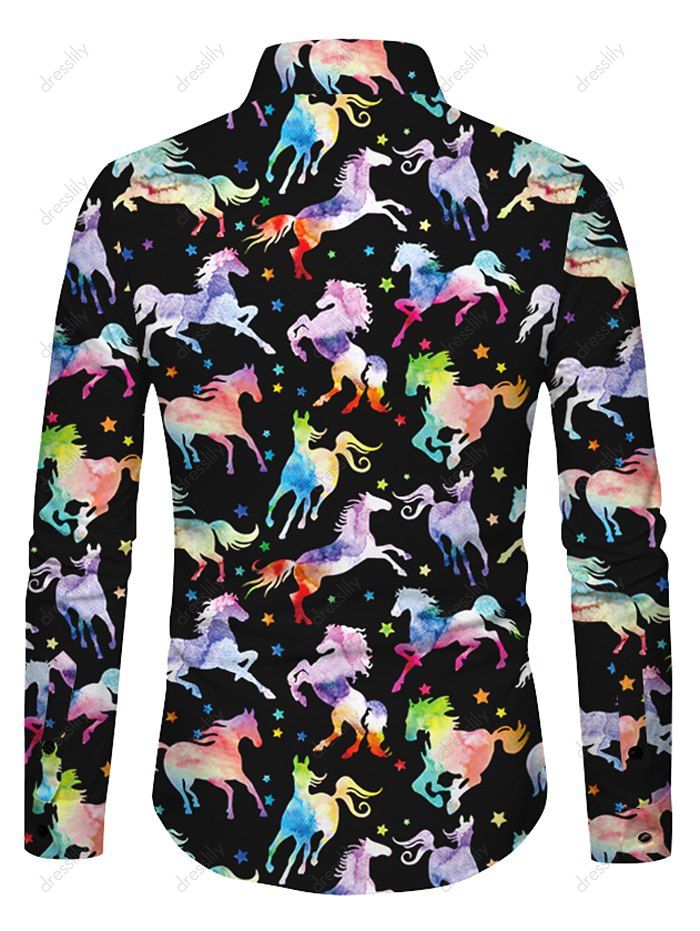 [54% OFF] 2020 Horse Print Long Sleeves Shirt In BLACK | DressLily