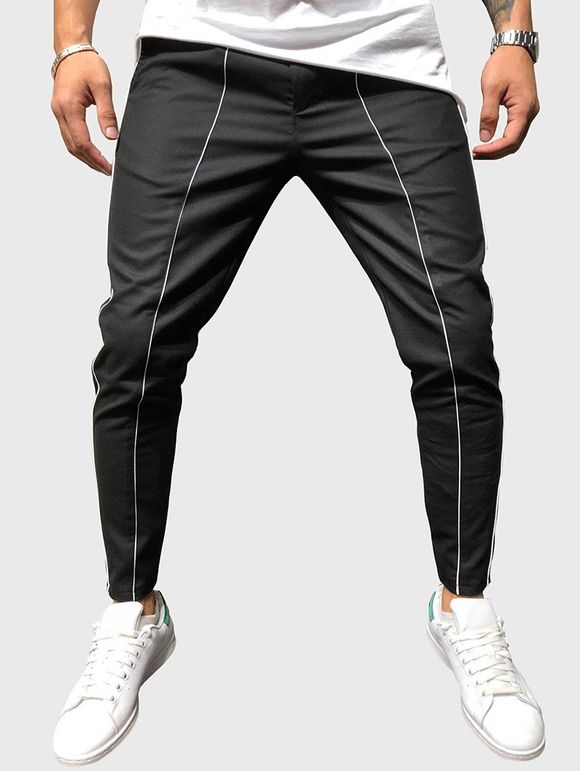 Pantalon de Sport Long Droit à Ourlet Contrasté à Cordon - Noir 2XL
