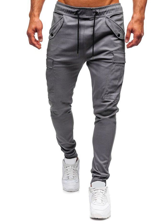 

Snap Button Accent Casual Jogger Pants, Gray