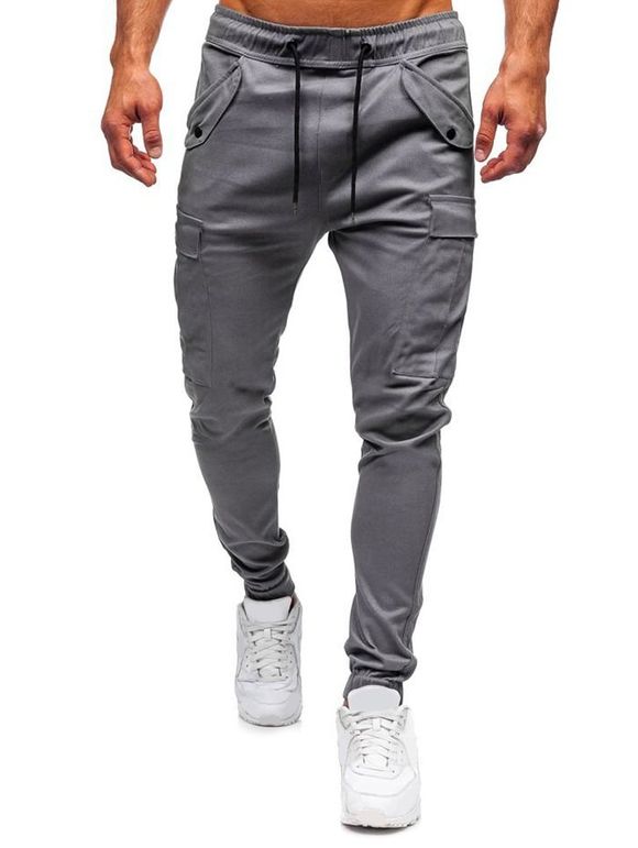 Pantalon de Jogging Décontracté avec Bouton Pression - Gris 2XL