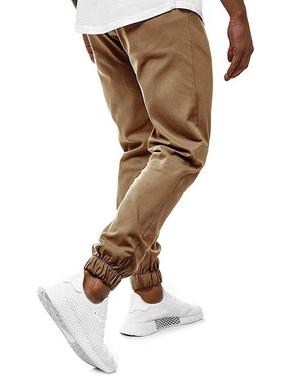 Pantalon de Jogging Décontracté Contrasté avec Poches - Kaki S