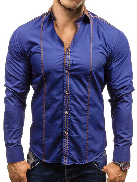 Chemise Boutonnée à Col Contrasté en Faux Suède - Bleu profond XL