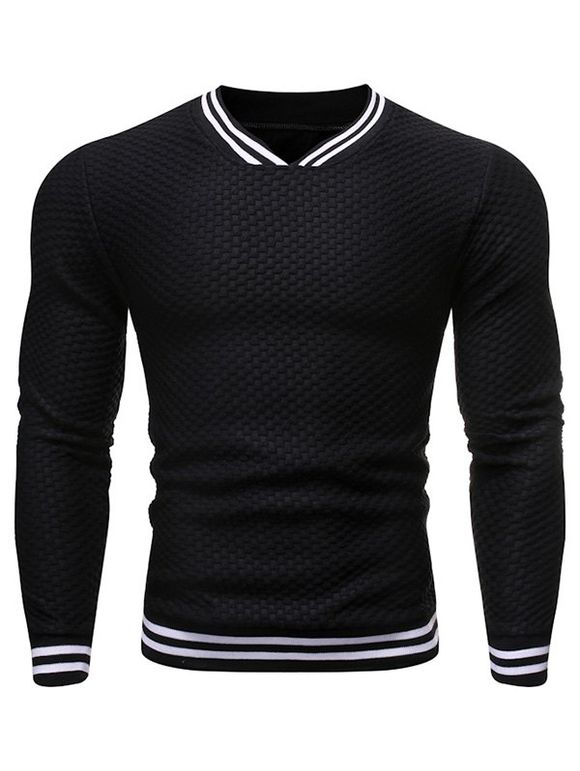 Sweat-shirt Contrasté à Ourlet Rayé - Noir XL