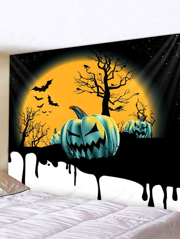 Tapisserie Murale Pendante Art Décoration d'Halloween Lune Citrouille et Nuit Imprimées - multicolor W79 X L59 INCH