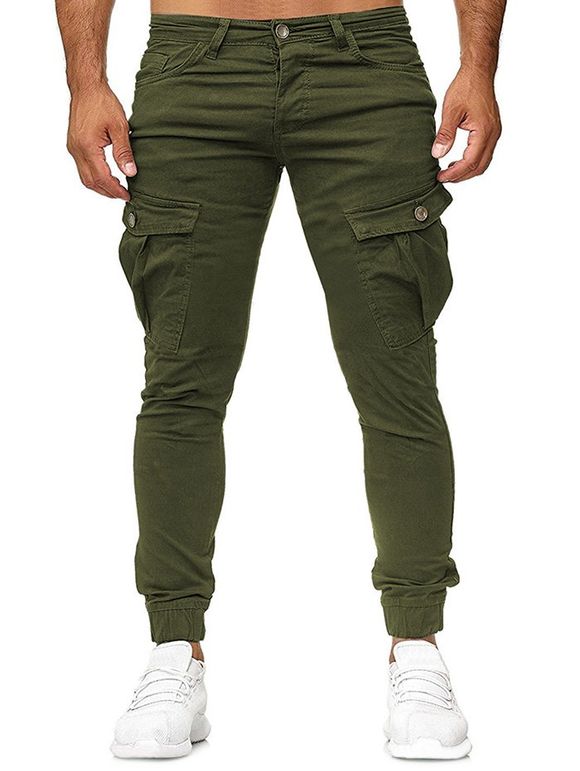 Pantalon de Jogging Cargo Simple Zippé - Vert Armée 2XL