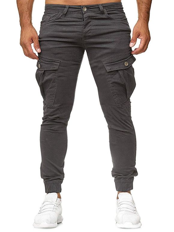 Pantalon de Jogging Cargo Simple Zippé - Gris Foncé XL