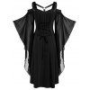 Robe Vintage Gothique Harnais à Manches Evasées à Epaules Dénudées en Mousseline de Soi - Noir 2XL