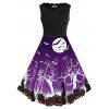 Robe d'Halloween Vintage à Imprimé Citrouille Chauve-souris de Grande Taille - Violet L