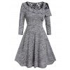 Robe Evasée en Dentelle Insérée à Col Rond - Gris 3XL