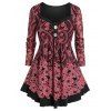 T-shirt Tunique Fleuri Imprimé Grande Taille avec Bouton - Rose 4X