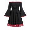 Robe Ourlet en Dentelle Epaule Dénudée à Manches Evasées de Grande Taille - Noir 1X