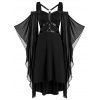 Vintage Harness Flare Sleeve Cold Shoulder Chiffon Dress - BLACK S