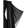Vintage Harness Flare Sleeve Cold Shoulder Chiffon Dress - BLACK L