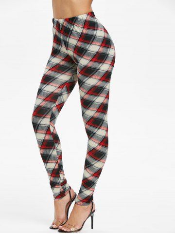 High Waist Plaid Skinny Pants