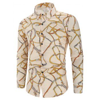 

Curved Hem Pattern Print Long Sleeve Casual Shirt, Corn yellow