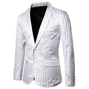 

Vertical Striped Single Breasted Notch Lapel Blazer, White