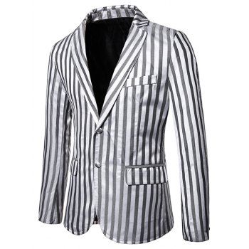 

Vertical Striped Single Breasted Notch Lapel Blazer, Light gray