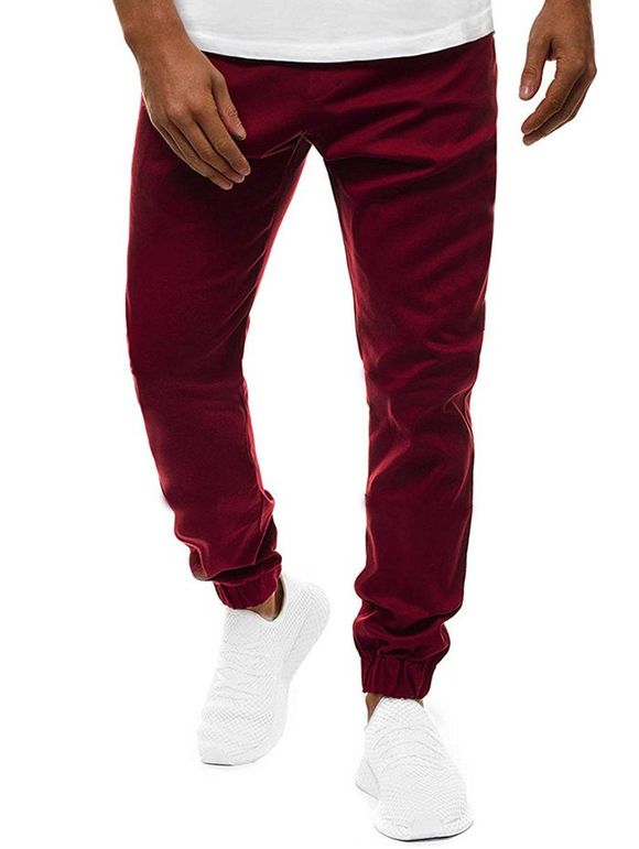 Pantalon de Jogging Décontracté Contrasté avec Poches - Rouge Vineux 2XL
