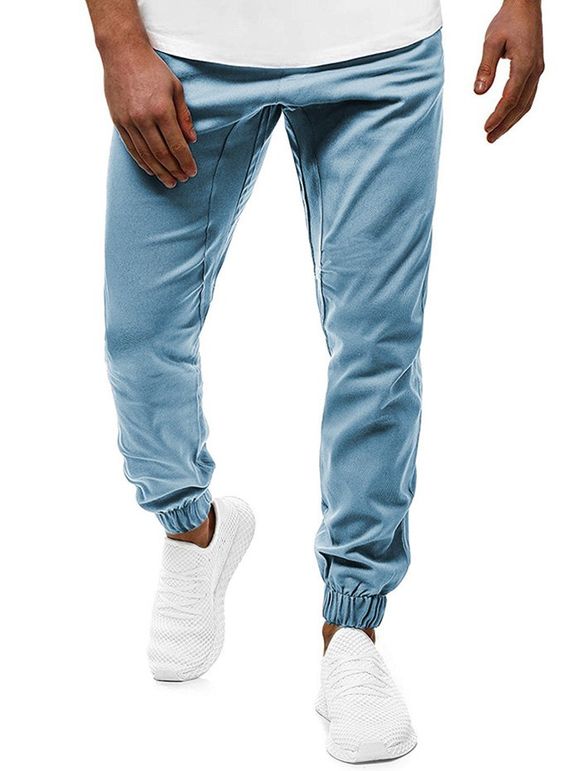Pantalon de Jogging Décontracté Contrasté avec Poches - Bleu clair XS