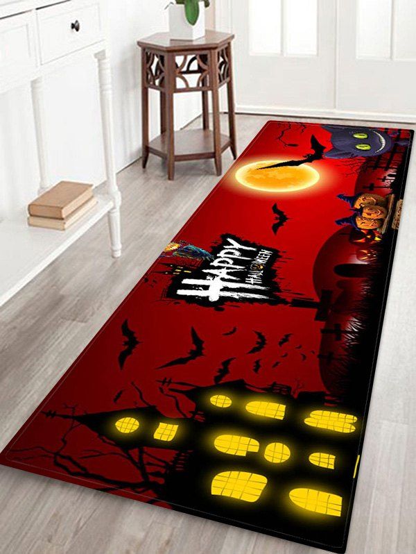 

Halloween Pumpkin Bat Castle Printed Floor Rug, Multi-e