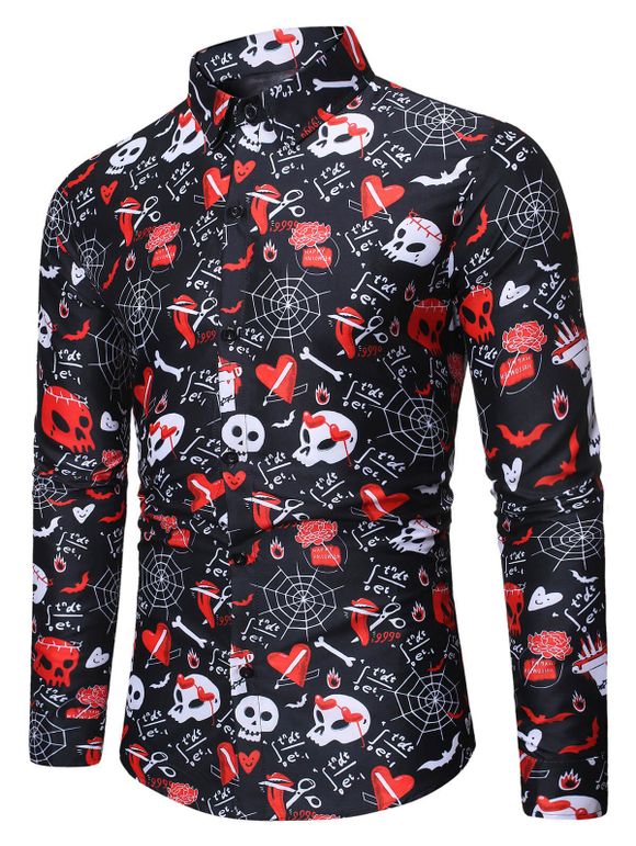 Chemise d'Halloween Motif de Crâne à Manches Longues - Noir XL