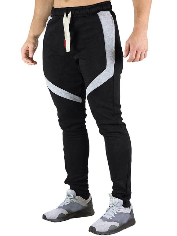 Pantalon de Sport Long en Blocs de Couleurs Jointif Ourlet Zippé à Cordon - Noir L