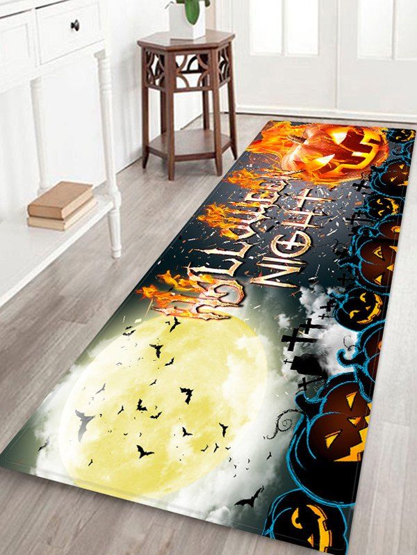 

Halloween Pumpkin Letter Bat Floor Rug, Orange gold