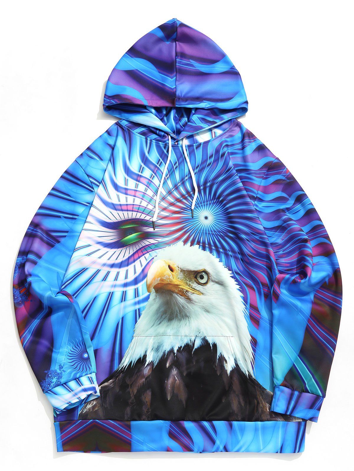 

Plus Size Allover Eagle Print Kangaroo Pocket Hoodie, Blueberry blue