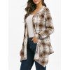 Cardigan à Capuche Asymétrique à Carreaux Ouvert en Avant - Marron Camel L