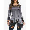 T-shirt Mouchoir d'Halloween Chauve-souris Imprimé en Dentelle Insérée - Gris XL