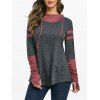 T-shirt à Capuche Chiné Contrasté Trou de Pouce avec Poche Kangourou - Gris Foncé M