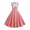 Robe Vintage Sans Manches à Pois avec Nœud Papillon - Rose 2XL