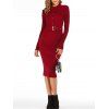 Snap-button Ribbed Bodycon Jumper Dress - RED ONE SIZE