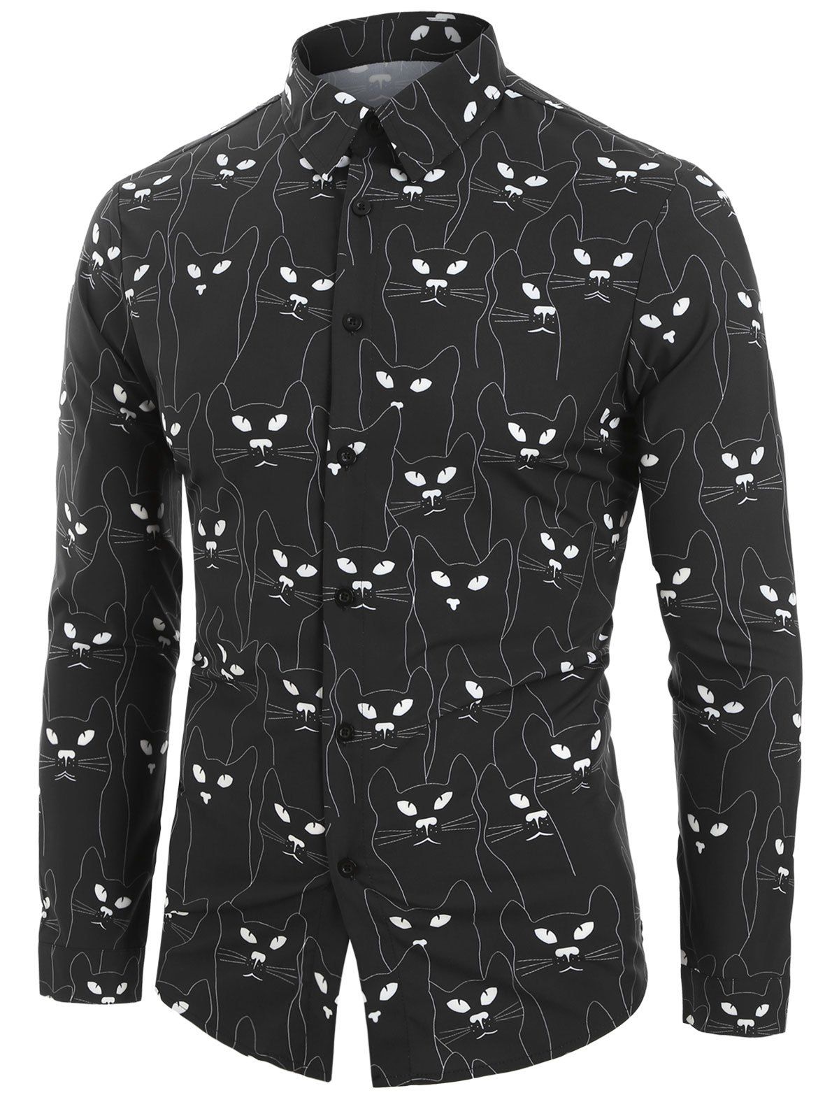 Novelty Cat Pattern Long Sleeves Shirt - BLACK 2XL