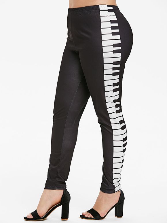 Plus Size Clés de piano Imprimer Leggings Skinny - Noir 5X