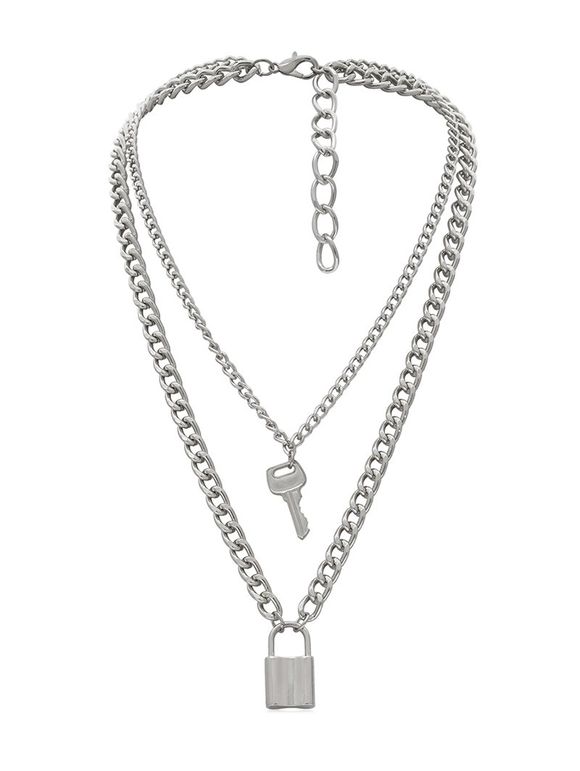 Collier Décoration de Clé et de Serrure en Alliage - Argent 