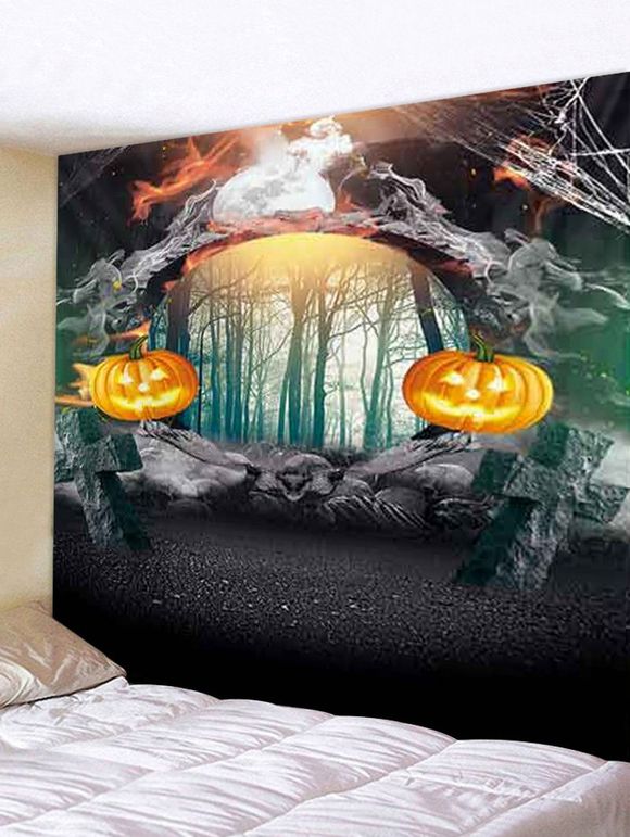 Tapisserie Murale Pendante Art Décoration d'Halloween Forêt et Citrouille Imprimées - multicolor A W59 X L51 INCH