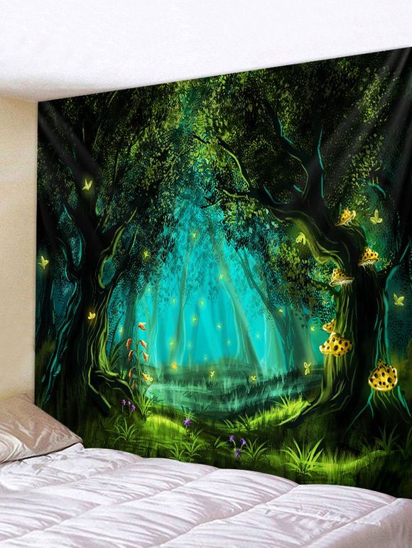 Tapisserie Murale Pendante Art Décoration d'Halloween Forêt et Nuit Imprimées - Vert Mer Moyen W91 X L71 INCH