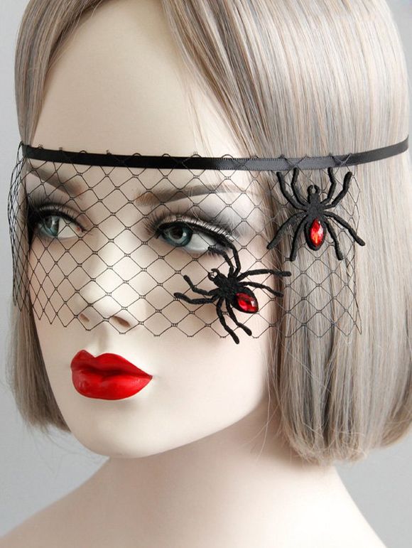 Masque pour les Yeux d'Halloween Gothique Araignée en Maille - Noir 