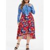 Robe Mi-longue Fleurie à Volants à Lacets de Grande Taille - Bleu Myrtille L