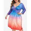 Plus Size Plunging Neckline Dotted Ombre Color Dress - SILK BLUE 5X