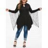 T-shirt Mouchoir Gothique en Mousseline de Grande Taille et Ailes de Chauve-souris en Dentelle - Noir M