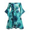 Robe Galaxie Teintée Imprimée à Epaule Dénudée de Grande Taille - Turquoise 3X