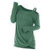 T-shirt Tordu en Avant de Grande Taille à Col Oblique - Vert Mer 2X