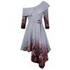 Long Sleeve Tree Printed High Waist Dress - GRAY GOOSE 3XL