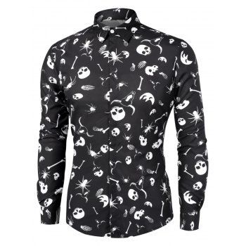 

Long Sleeve Skeleton Print Gothic Halloween Shirt, Black